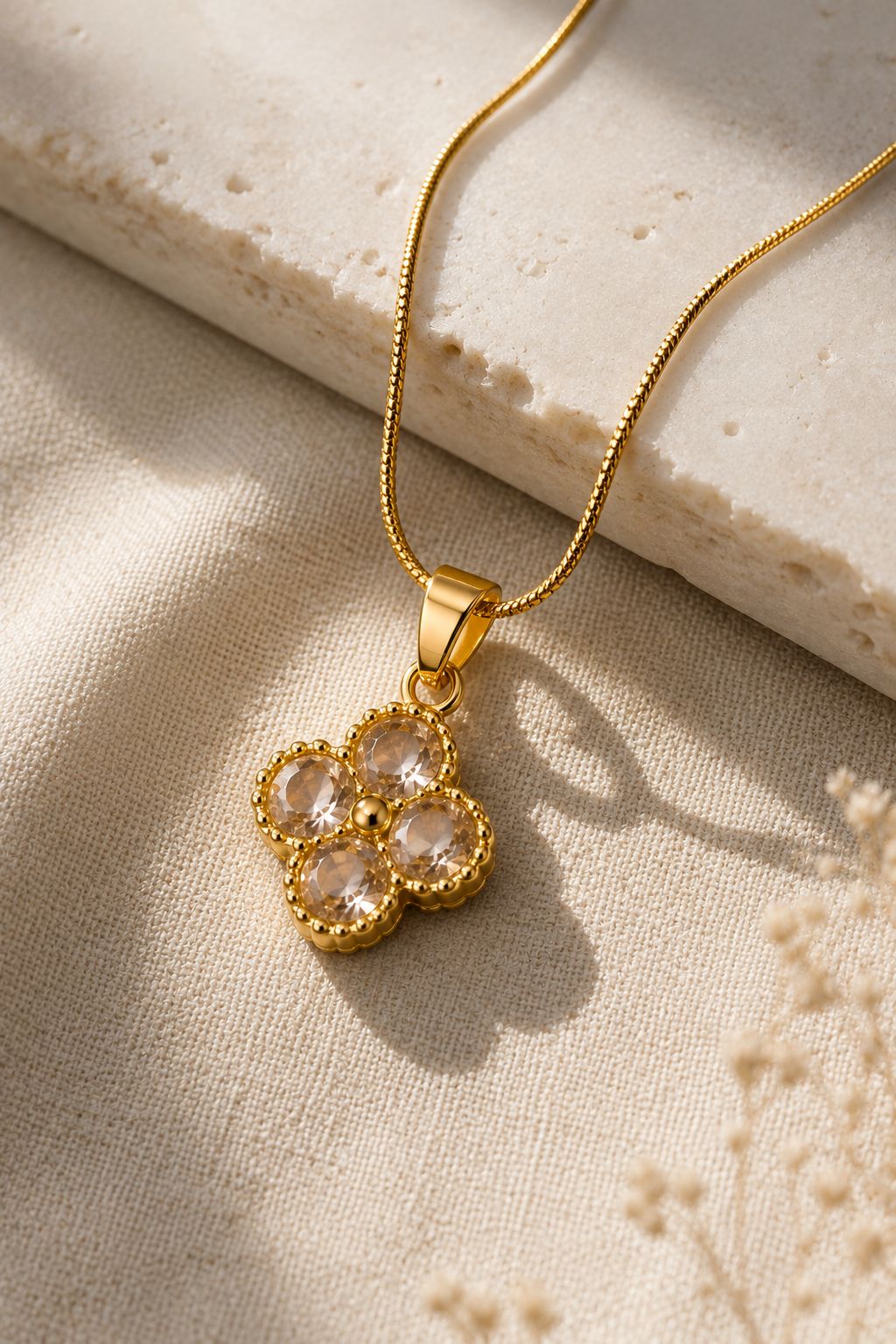 Crystal Clover Necklace pendant shown close up